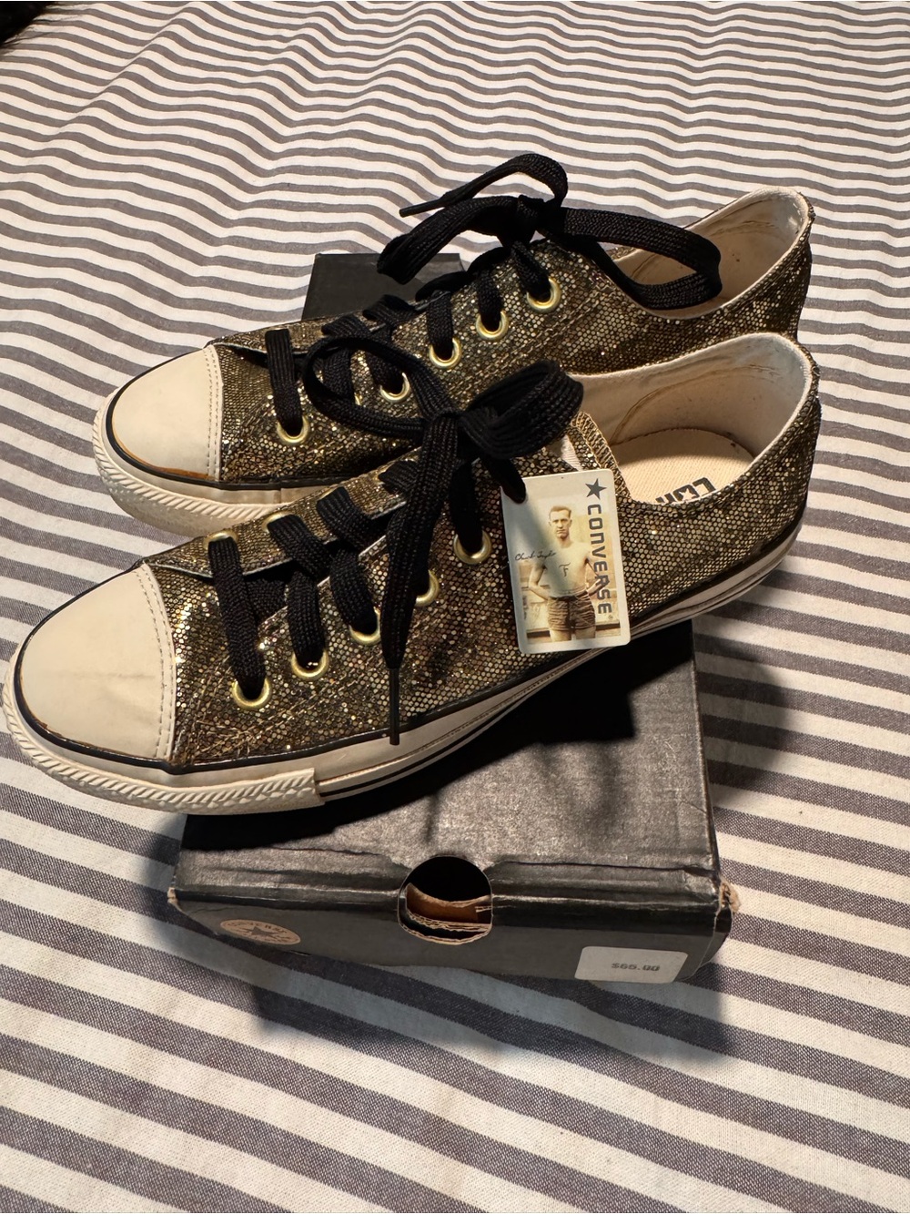 Converse Gold Glitter Low Top Sneakers with Black Laces